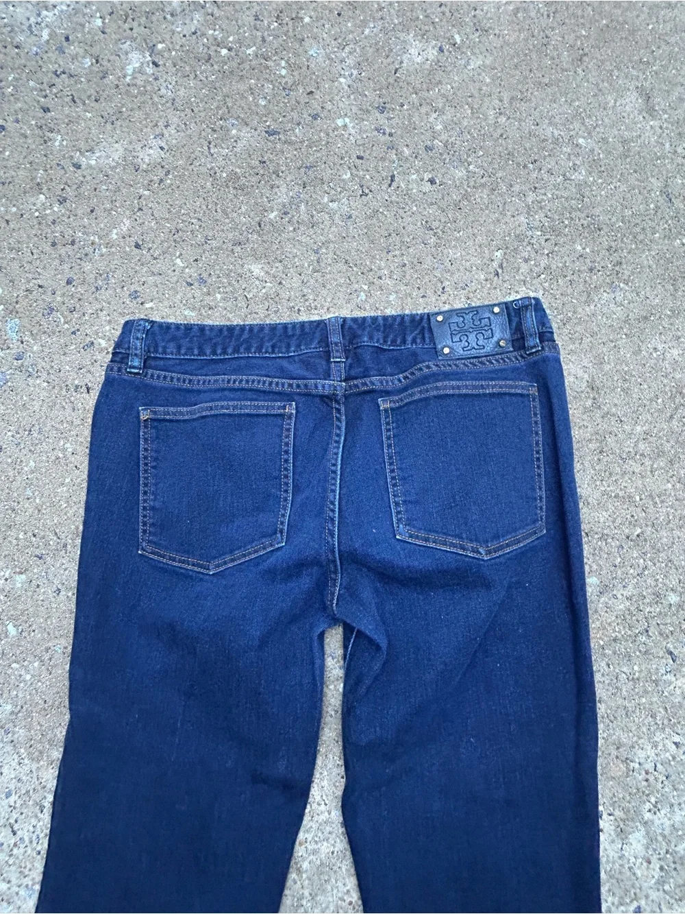 Tory Burch Dark Wash Denim Jeans Gold Hardware Straight Leg